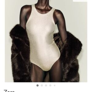 Zara Metallic Cream Sleeveless Bodysuit